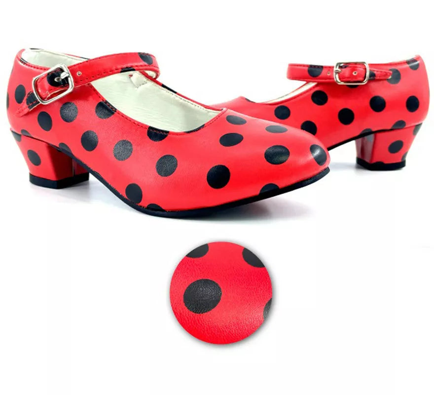 Zapato Sevillana con tacón Rojo con lunares Negros en números del 22 al 41
