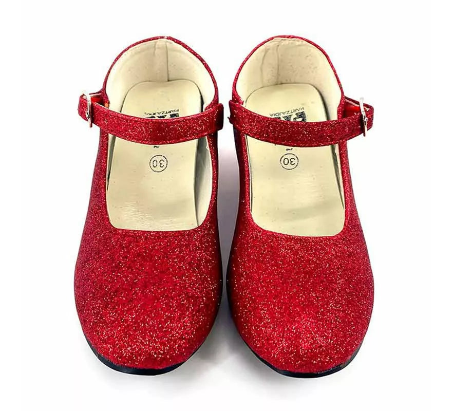 Translation missing: en.Zapato Sevillana con tacón Rojo Purpurina en números del 22 al 41