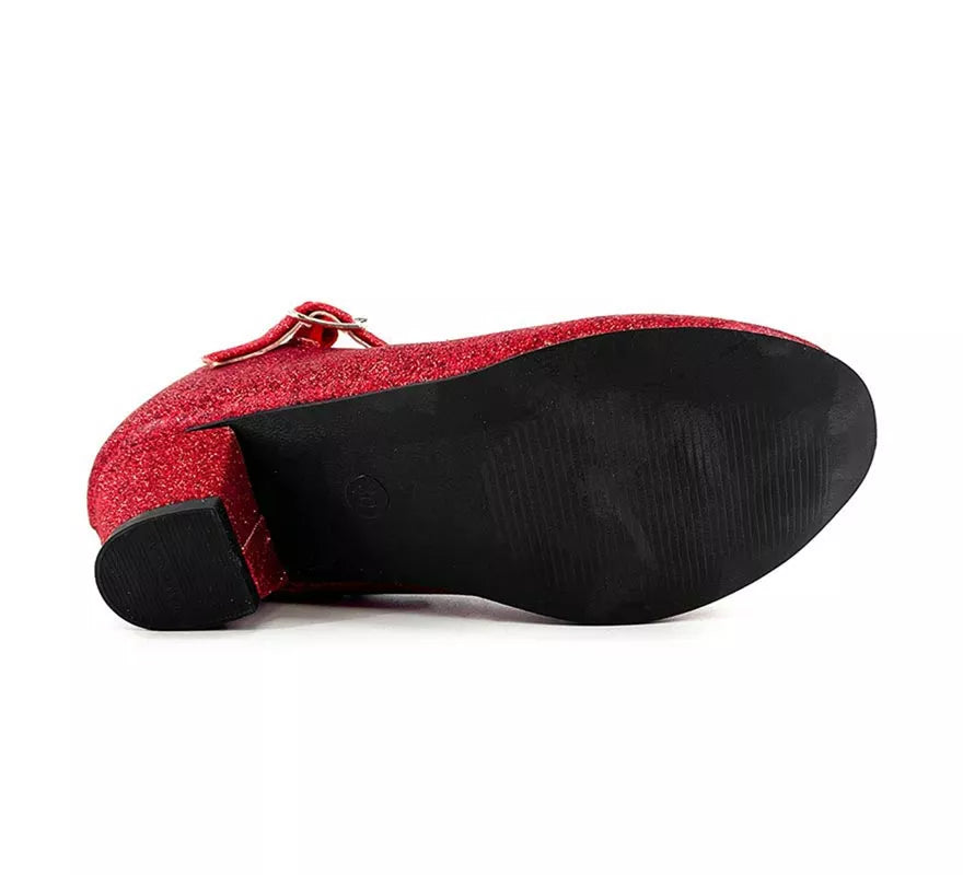 Translation missing: en.Zapato Sevillana con tacón Rojo Purpurina en números del 22 al 41