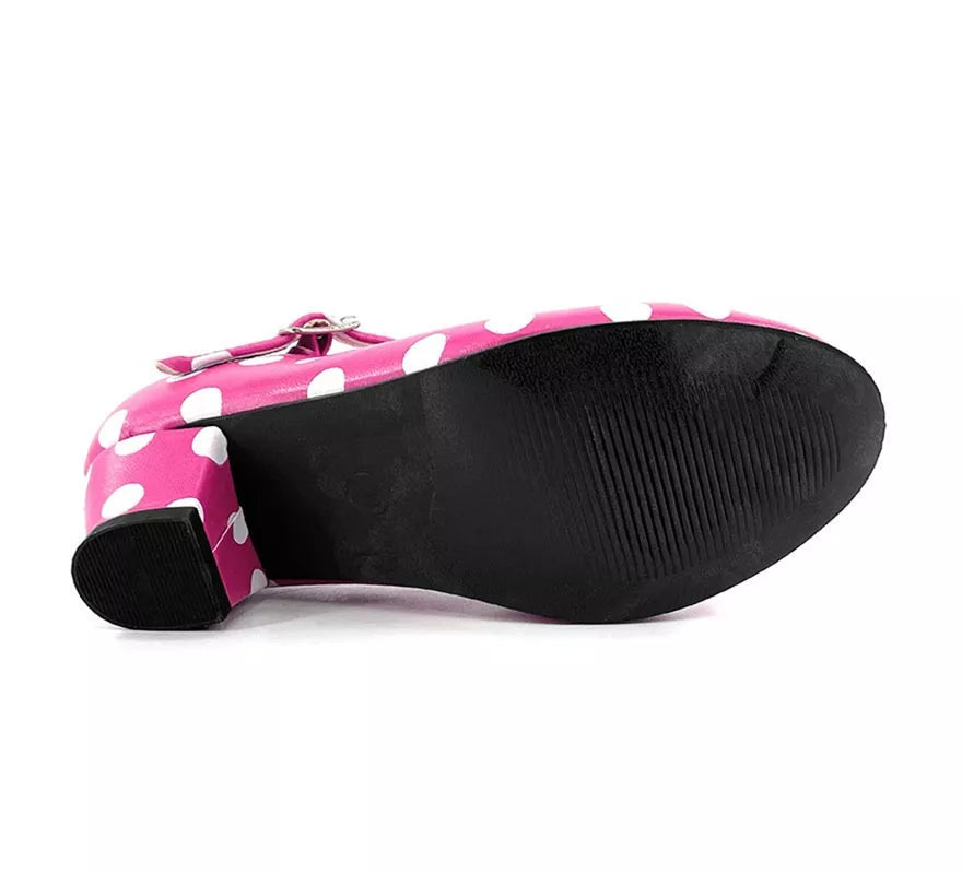 Zapato Sevillana de tacón Fucsia con lunares Blancos números del 22 al 41