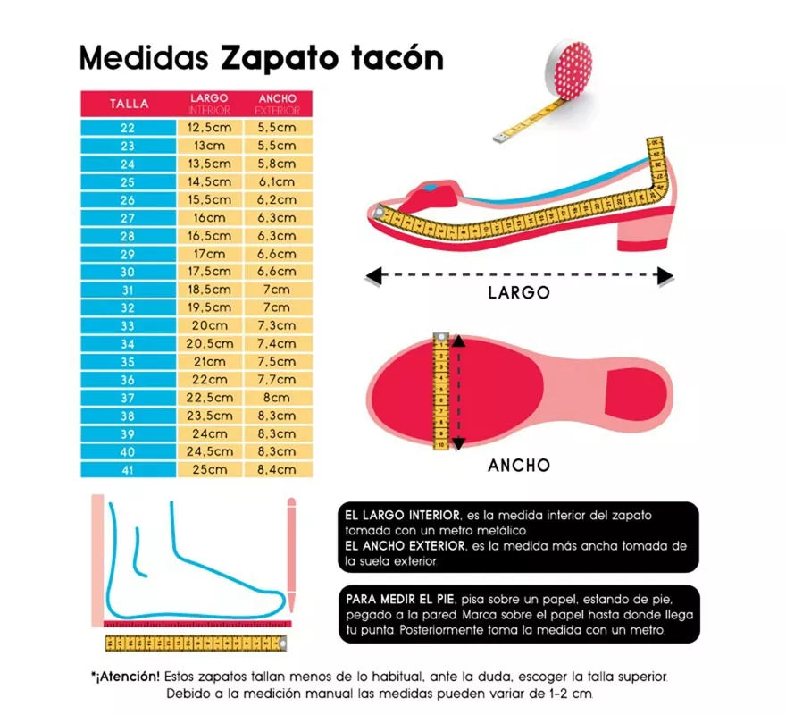 Zapato Sevillana de tacón Fucsia con lunares Blancos números del 22 al 41