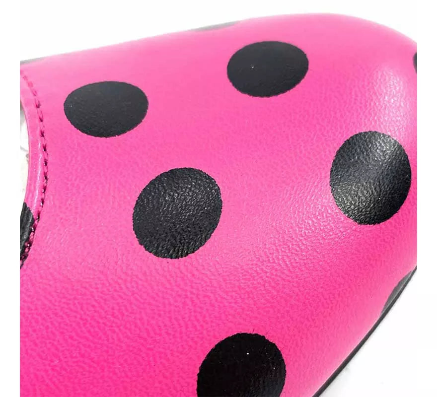 Zapato Sevillana con tacón Fucsia con lunares Negros números del 22 al 41