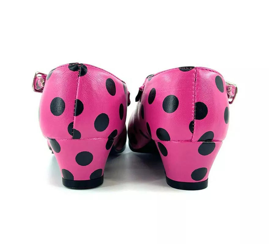 Zapato Sevillana con tacón Fucsia con lunares Negros números del 22 al 41