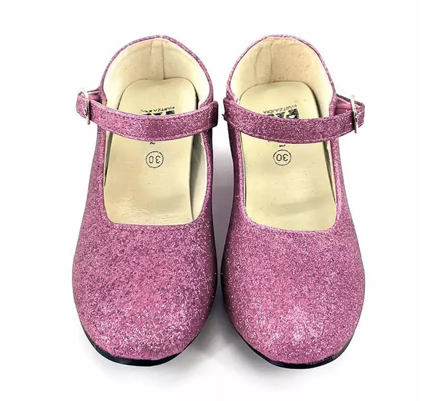 Translation missing: en.Zapato Sevillana con tacón Rosa Purpurina en números del 22 al 41
