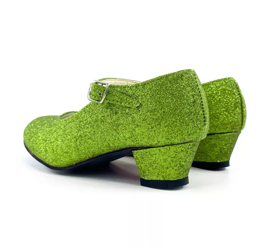 Translation missing: en.Zapato Sevillana con tacón Verde Purpurina en números del 22 al 41
