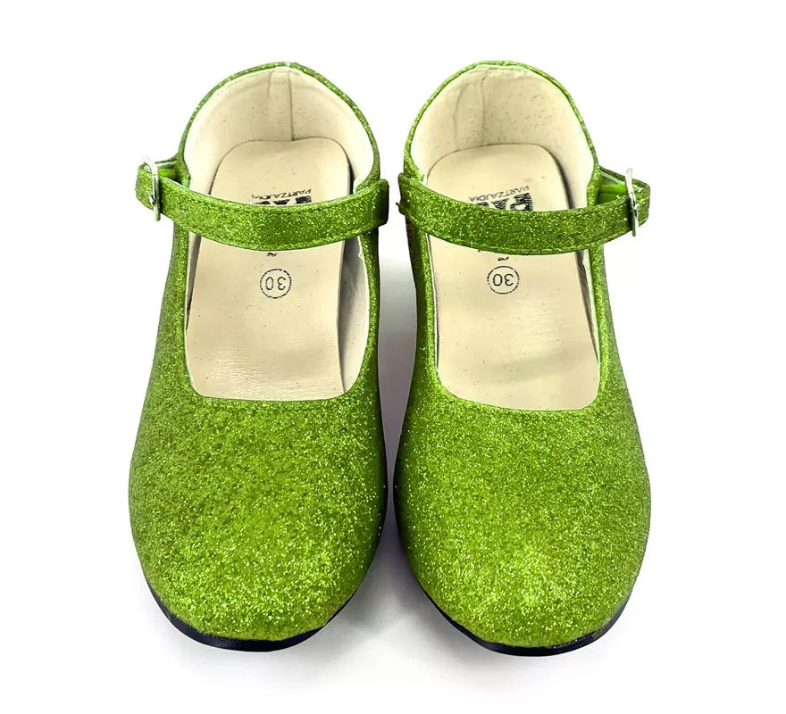 Translation missing: en.Zapato Sevillana con tacón Verde Purpurina en números del 22 al 41