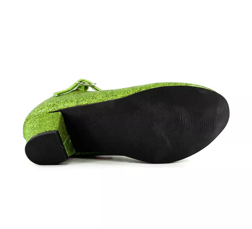 Zapato Sevillana con tacón Verde Purpurina en números del 22 al 41