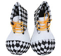 Zapatos Payaso Arlequín cuadros blanco y negro de 36 cm
